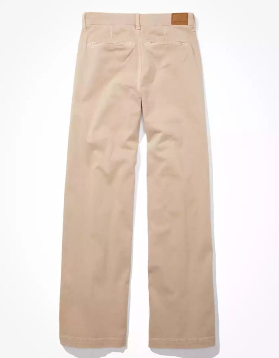 Pantalon American Eagle AE Stretch Twill Super High-Waisted Baggy Larges-Leg Beige Femme | XZV-56078142